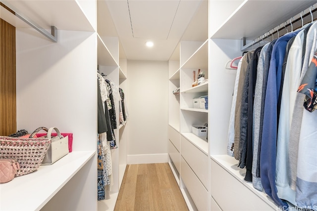 walk in closet with light wood-type flooring