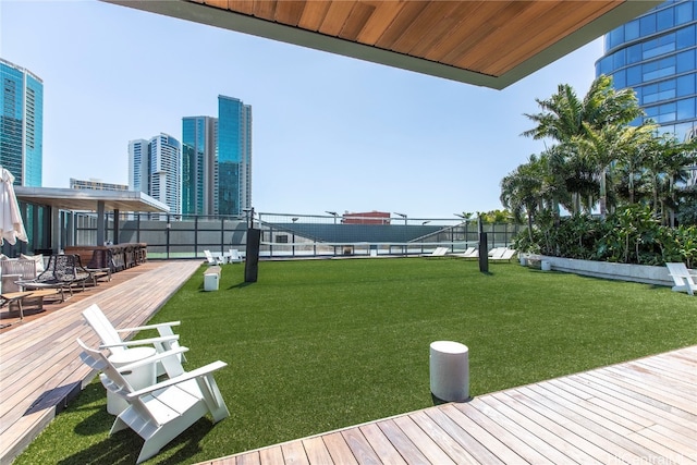 view of yard with a wooden deck