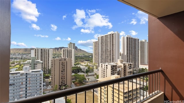 balcony featuring a mountain view