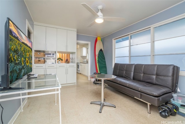 living room featuring ceiling fan