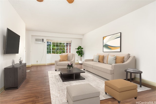 living room with dark wood-type flooring