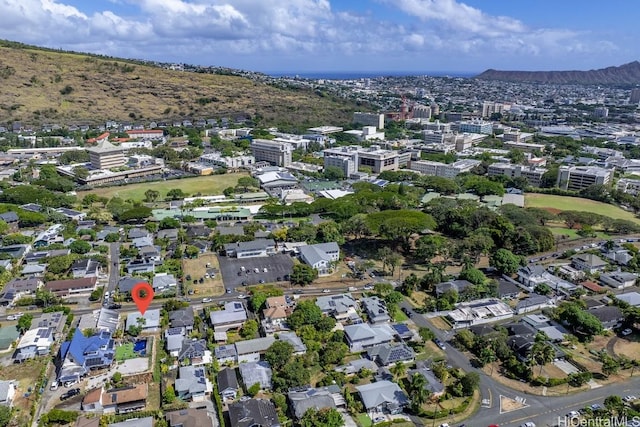 drone / aerial view with a mountain view