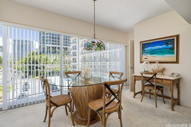 carpeted dining room featuring plenty of natural light