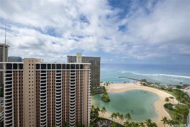 view of water feature with a view of the beach