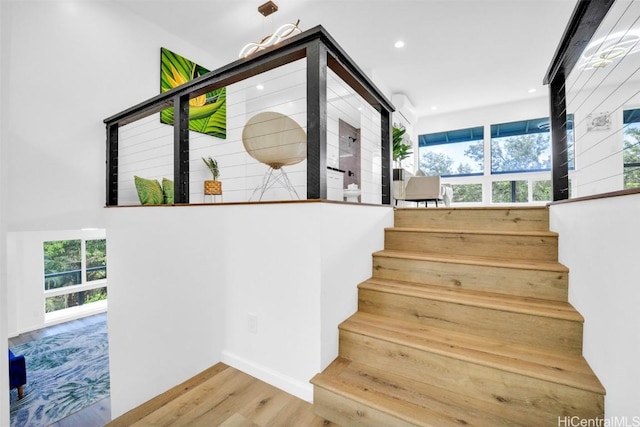 staircase featuring wood-type flooring