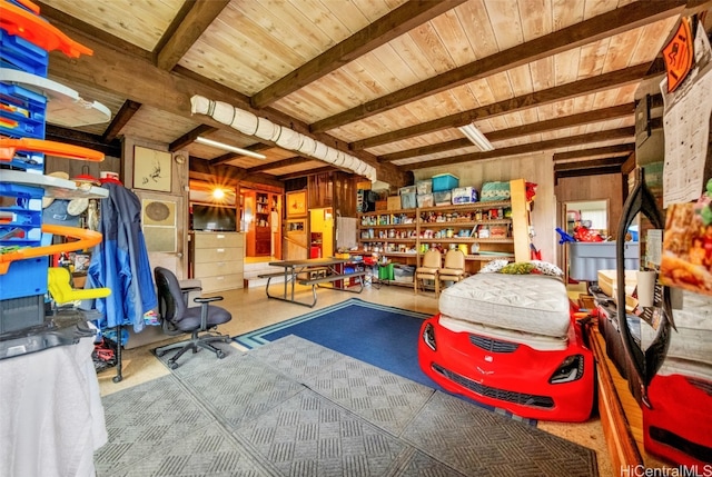 garage with wooden walls