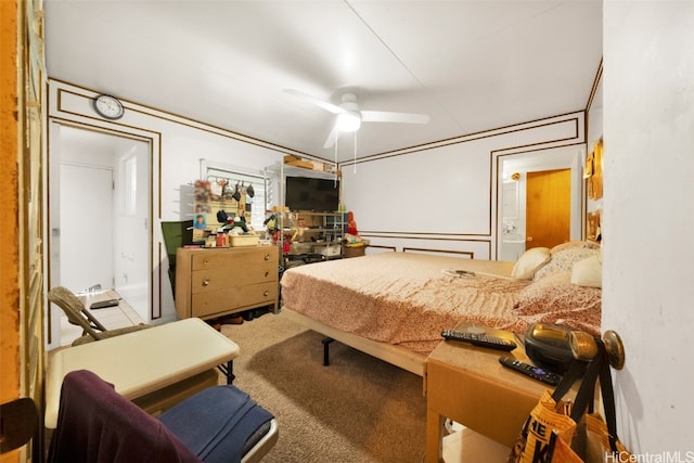 bedroom featuring carpet flooring and ceiling fan