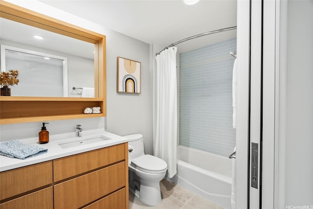 1388 Kapiolani Blvd Unit 3309, Honolulu, HI 96814 - full bathroom with vanity, toilet, shower / bath combo with shower curtain, tile patterned flooring, and recessed lighting