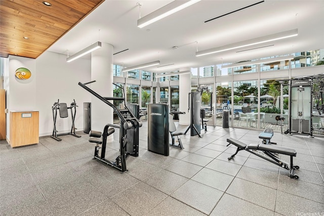 1388 Kapiolani Blvd Unit 3309, Honolulu, HI 96814 - workout area featuring wooden ceiling