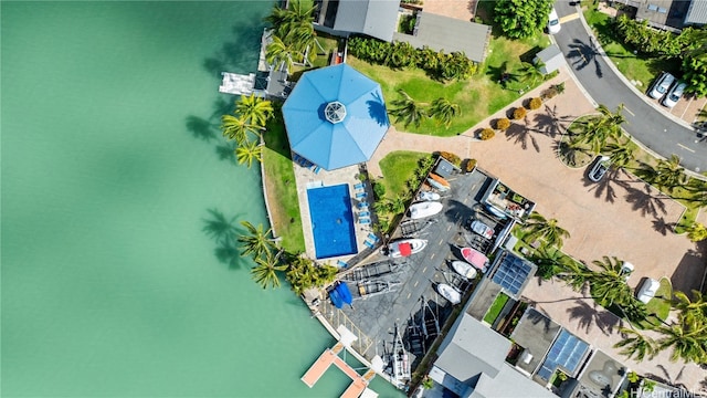 bird's eye view featuring a water view