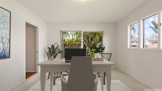 view of carpeted home office