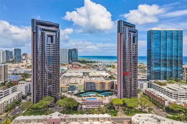 property's view of city featuring a water view