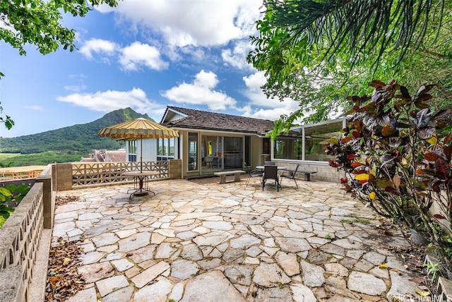 view of patio featuring a mountain view