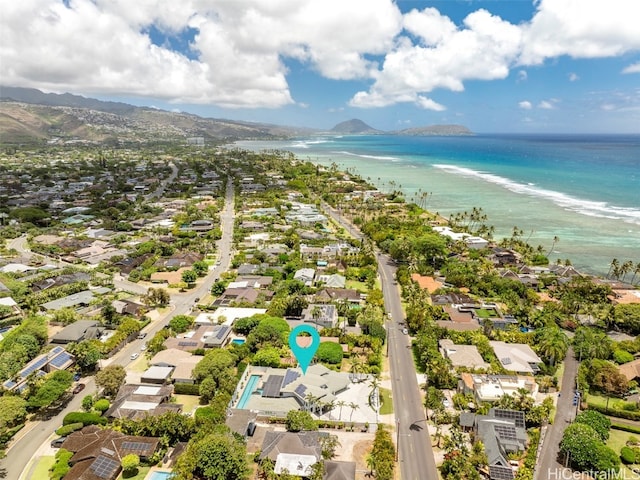 aerial view with a water and mountain view