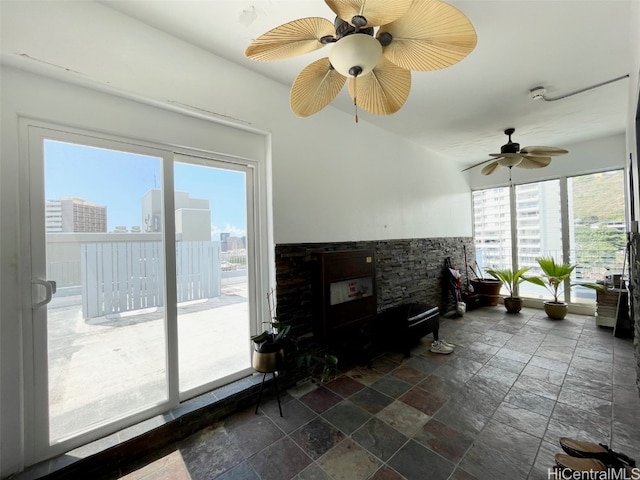 interior space featuring ceiling fan