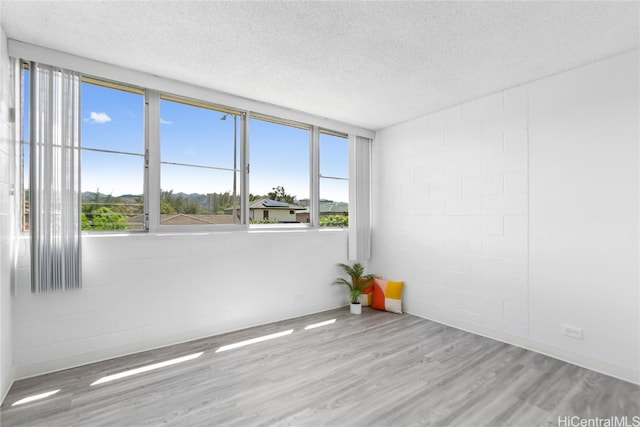 spare room with a textured ceiling and light wood-type flooring