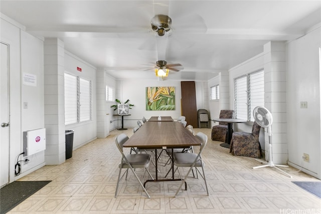 dining area featuring ceiling fan