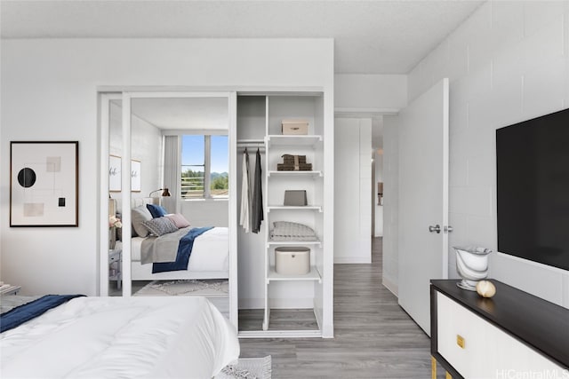 bedroom featuring light hardwood / wood-style floors and a closet