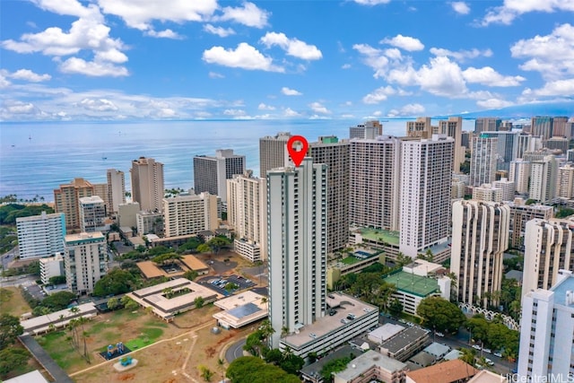 bird's eye view featuring a water view