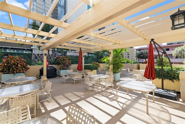 view of patio / terrace with a pergola and grilling area