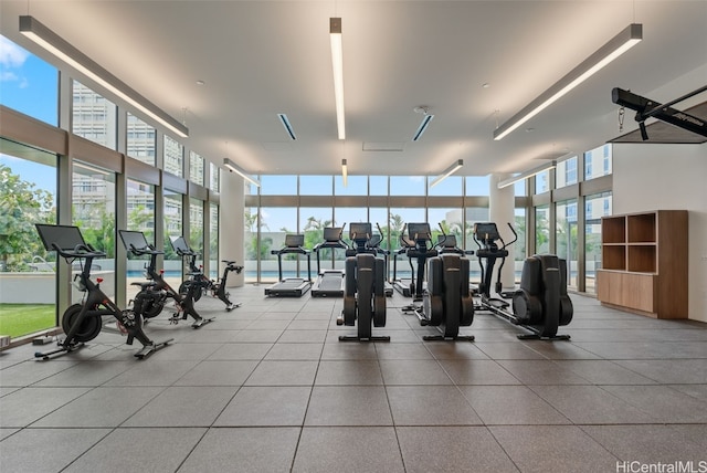 gym featuring a wall of windows