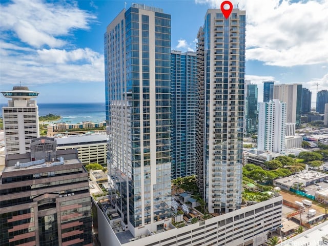 property's view of city featuring a water view