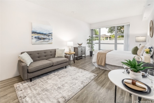 bedroom with light hardwood / wood-style flooring