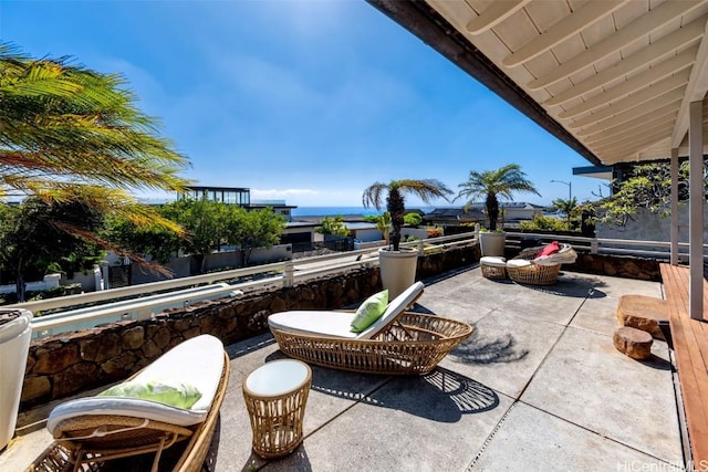 view of patio / terrace featuring a water view