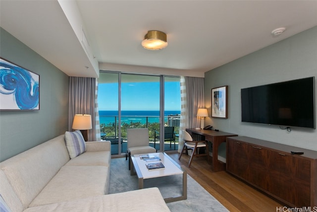 living room featuring hardwood / wood-style flooring and floor to ceiling windows