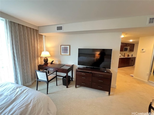 carpeted bedroom with multiple windows and ensuite bath