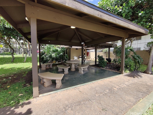 view of patio featuring a gazebo