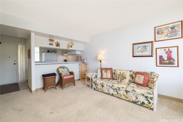 living room featuring light colored carpet