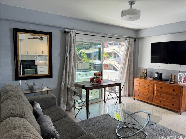 view of tiled living room