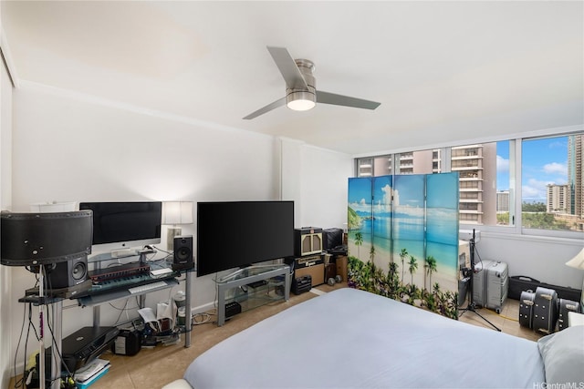 425 Ena Rd Unit 1202A, Honolulu, HI 96815 - tiled bedroom with ceiling fan