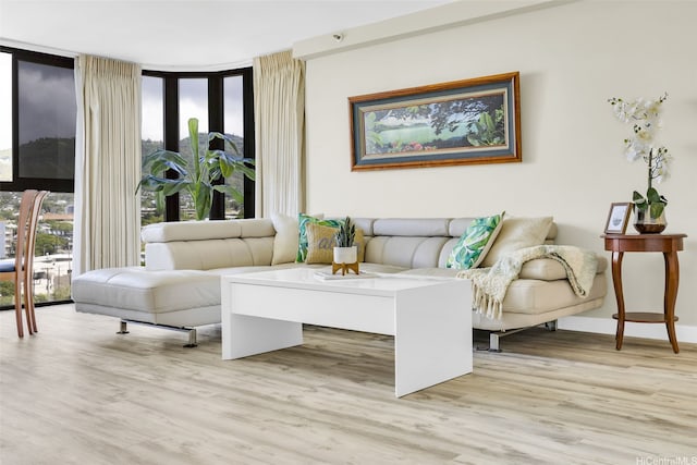 2724 Kahoaloha Ln Unit 1007, Honolulu, HI 96826 - living room featuring light wood finished floors, floor to ceiling windows, and baseboards