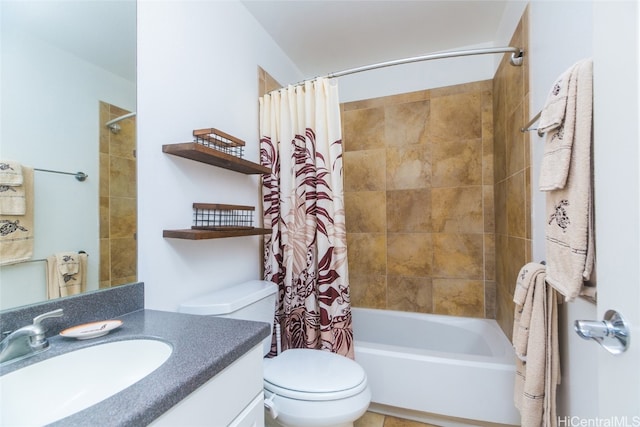 full bathroom featuring vanity, toilet, and shower / tub combo