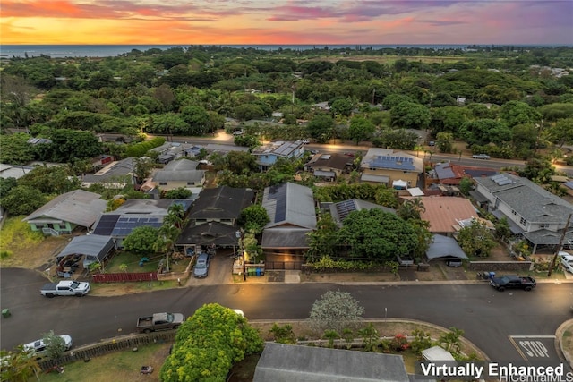 view of aerial view at dusk