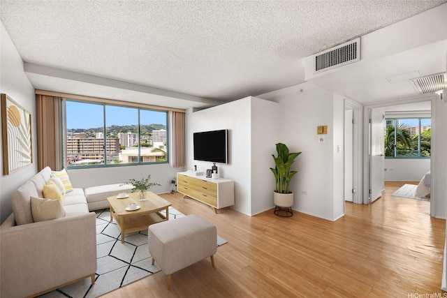 1314 Kalakaua Ave Unit 513, Honolulu, HI 96826 - living room with healthy amount of natural light, light wood-style flooring, and a textured ceiling