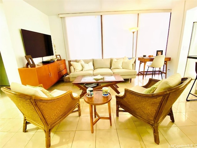 living room with light tile patterned flooring and a wealth of natural light