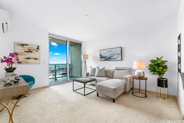 living room with light colored carpet