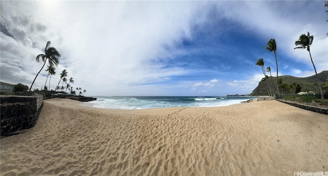 view of water feature with a view of the beach