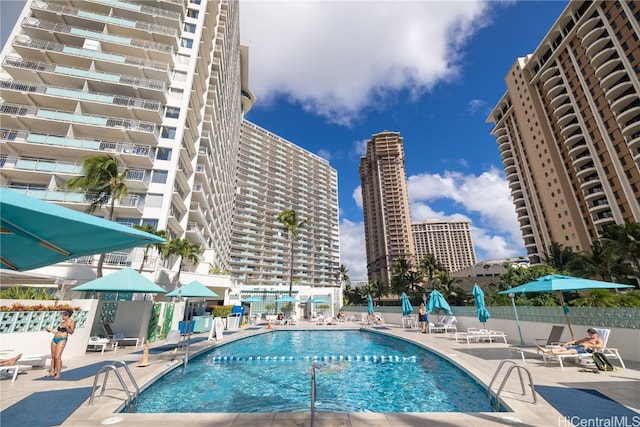 view of pool featuring a patio area