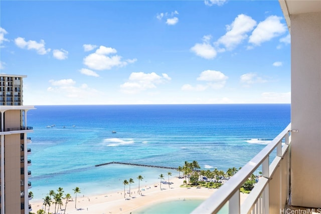 view of water feature featuring a beach view