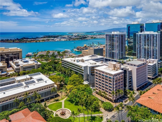 bird's eye view featuring a water view