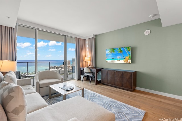 living room featuring hardwood / wood-style floors and expansive windows