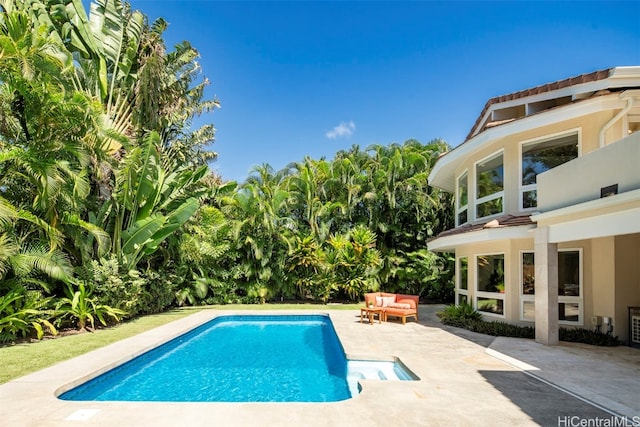 view of swimming pool with a patio