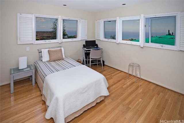 bedroom with light hardwood / wood-style floors