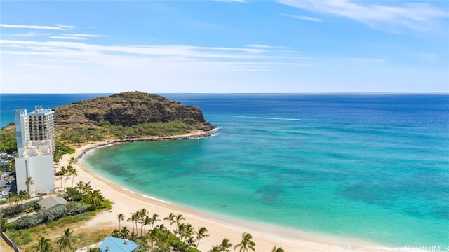 property view of water featuring a beach view