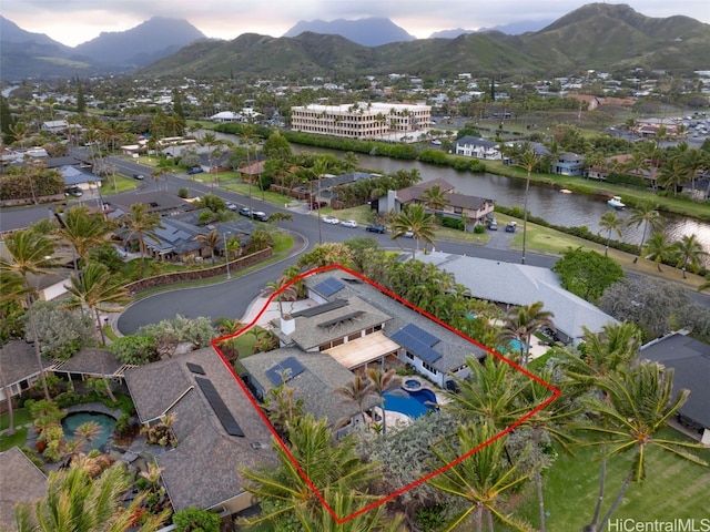 drone / aerial view with a mountain view