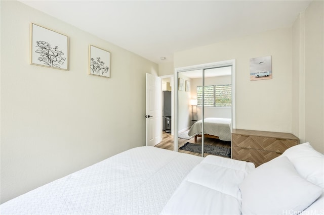 bedroom with a closet and wood-type flooring